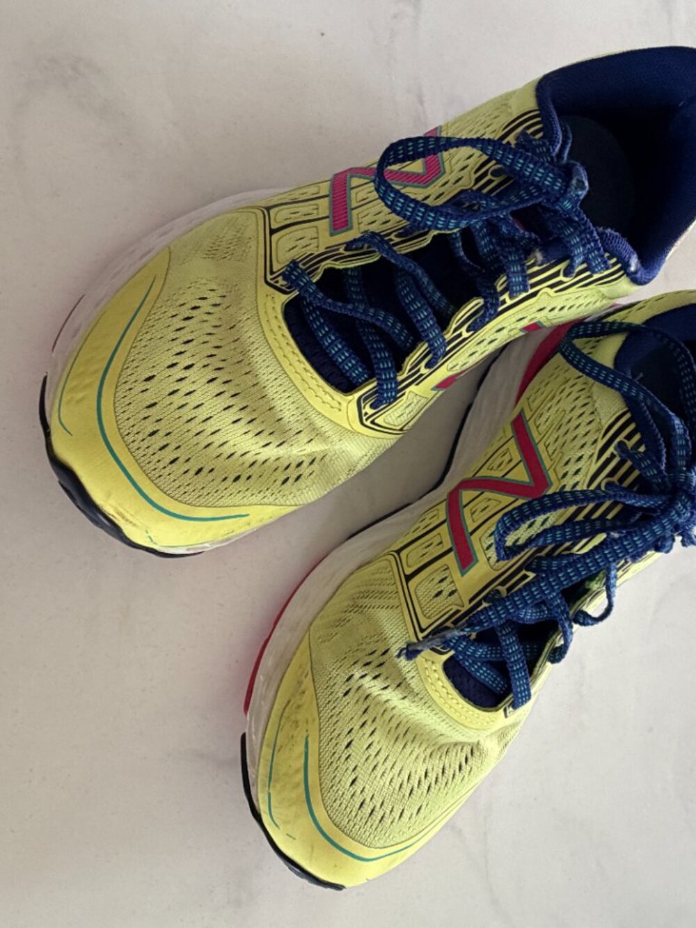 New Balance 680v5 Running Shoes Neon Yellow Pink Blue Athletic Sneakers - Picture 7 of 10